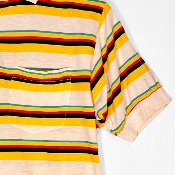 VTG 90s Omni II Ltd Rugby Stripe Short Sleeve Polo Shirt Mens M Soft Lightweight - Picture 4 of 6
